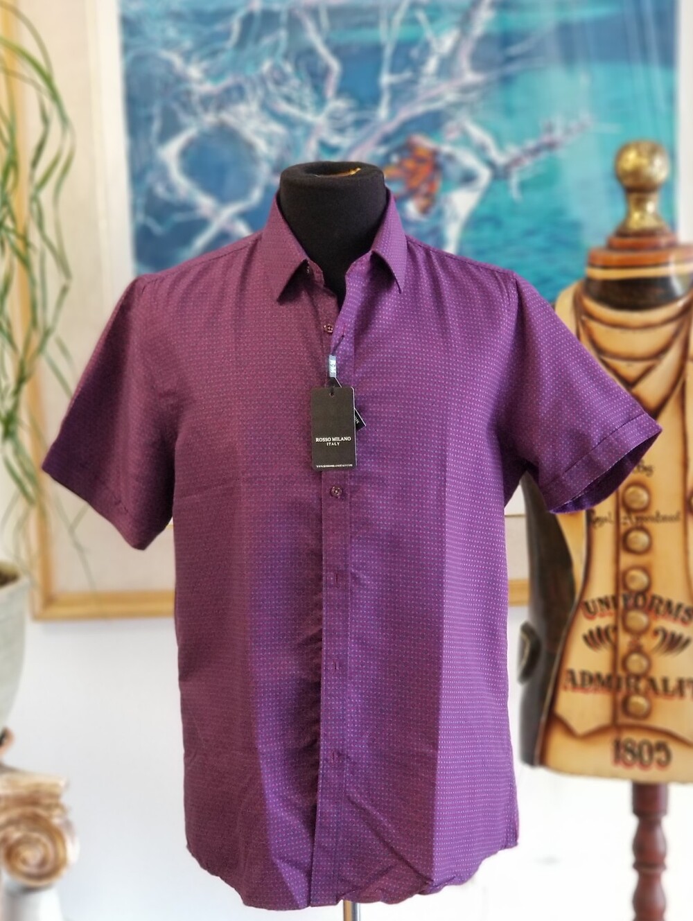 Men's Short-Sleeve Purple Micro-Pattern Shirt